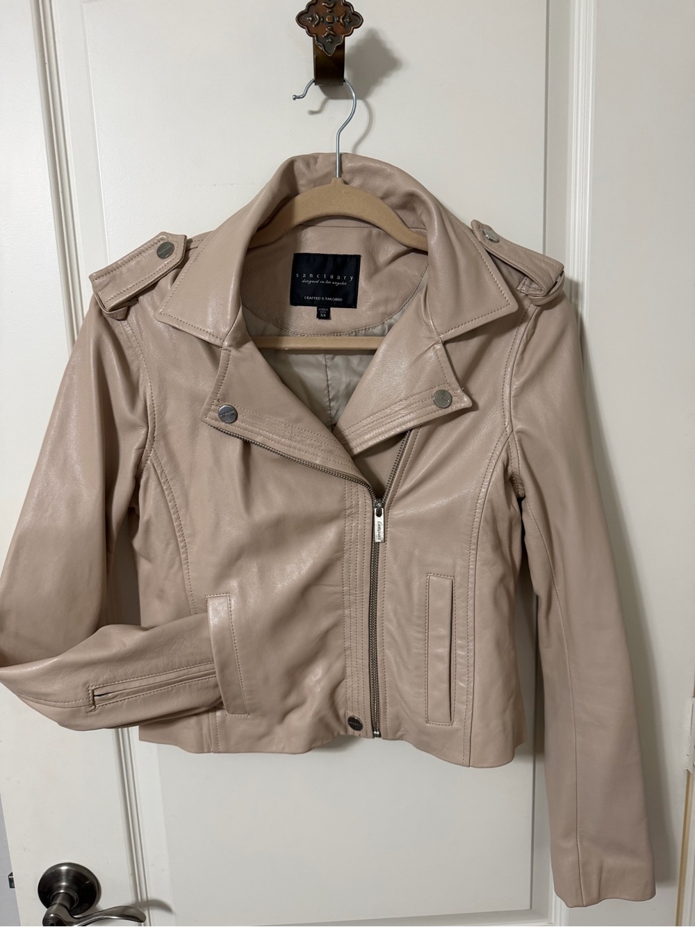 Sanctuary Creamy Beige Leather Jacket Size XS